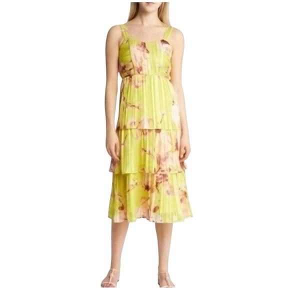 NWT BTFL-life Vibrant Yellow and Pink Midi Dress - Picture 1 of 3